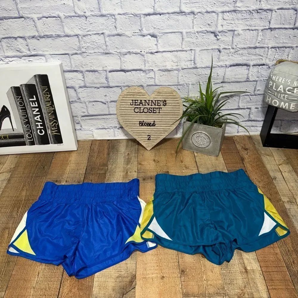 2 pair RBX Teal & blue High Waisted Running/ Athletic Shorts M